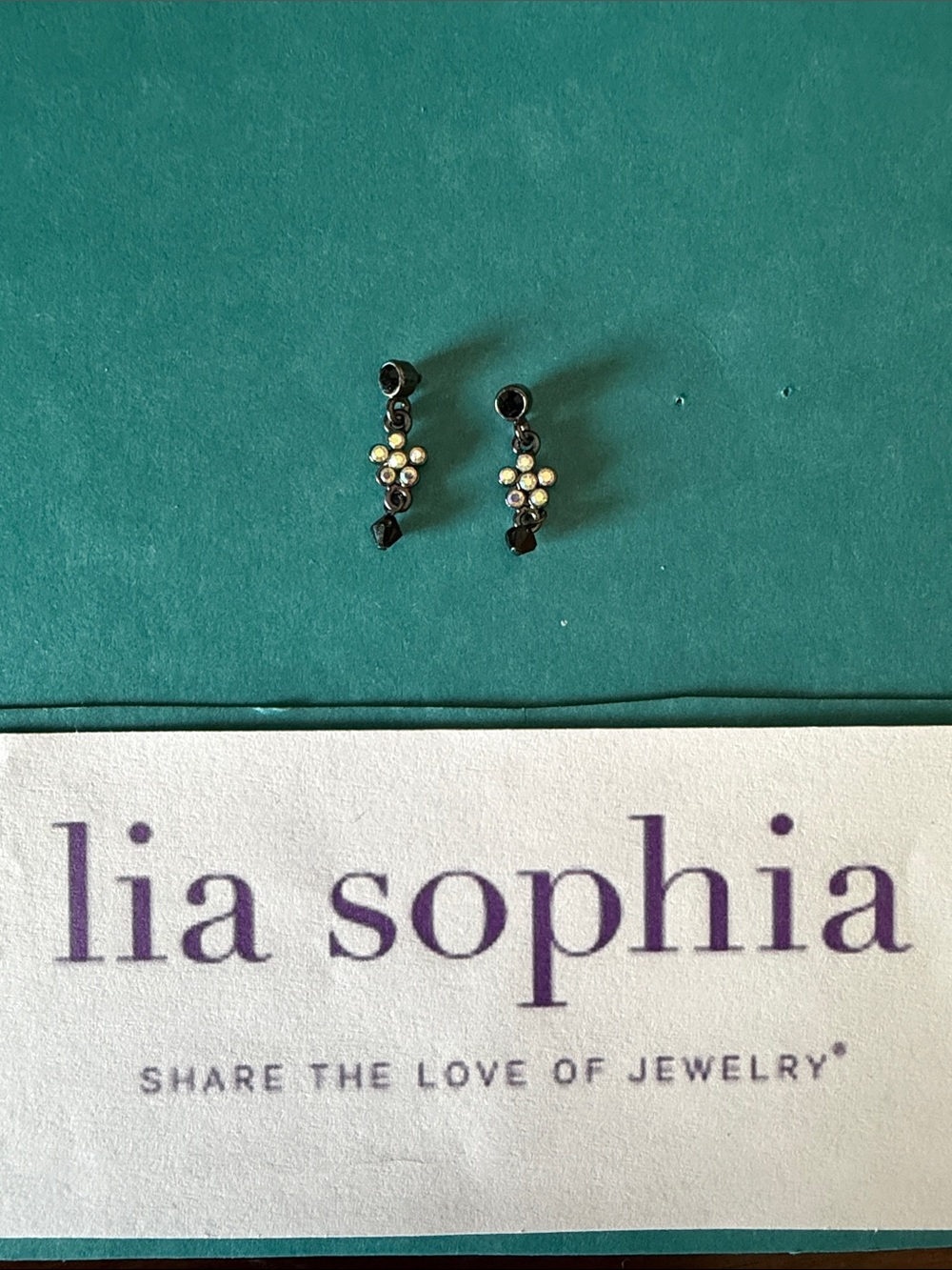 Lia Sophia Black Crystal Earrings with White Crystal Flowers